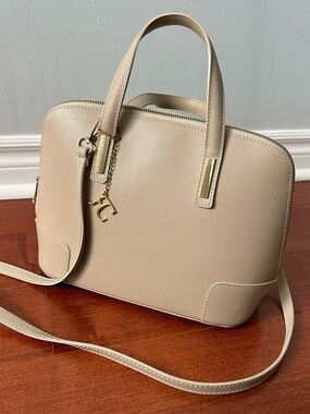 Renata Corsi Taupe Saffiano Leather Structured Handbag - Made in Italy